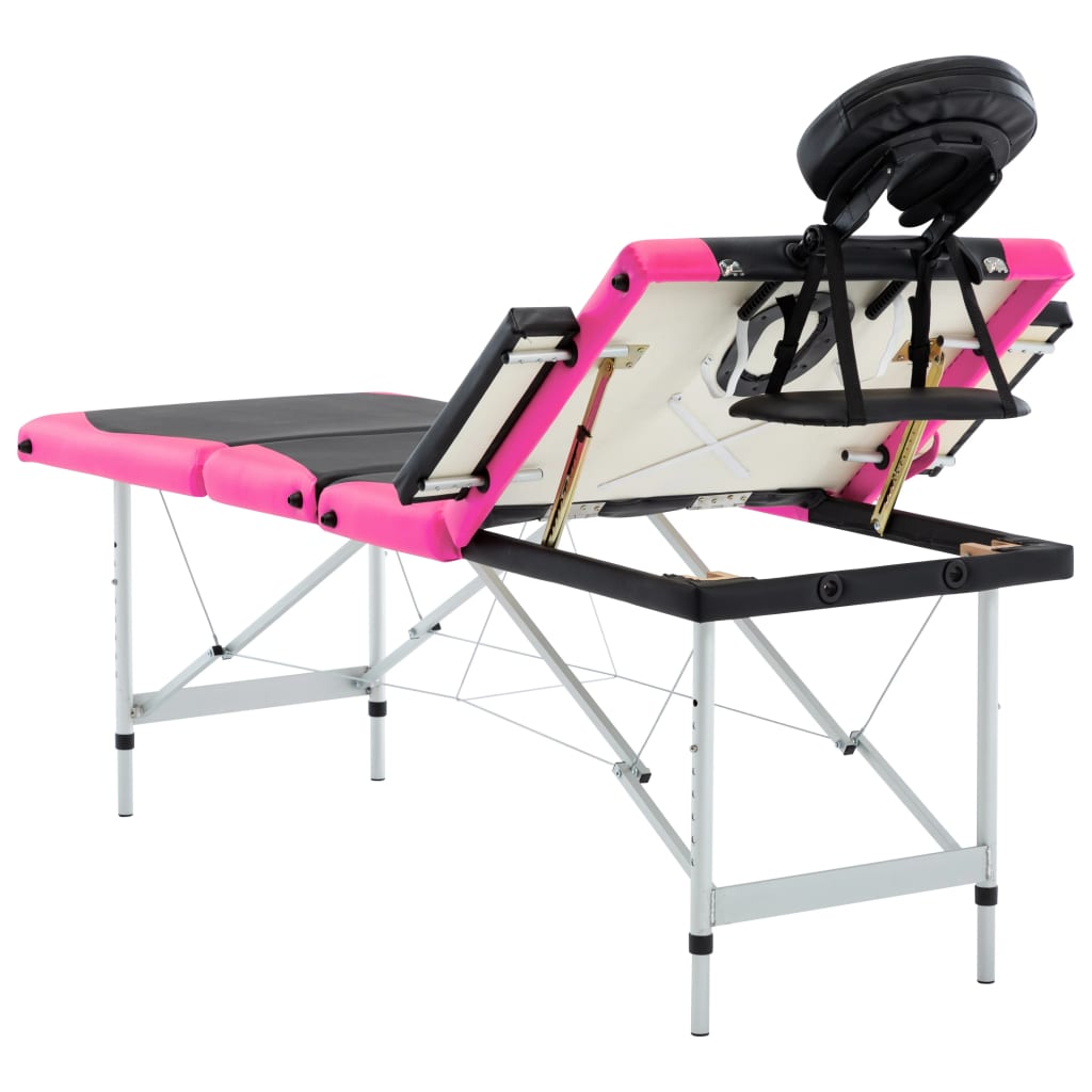 Massagetafel Inklapbaar 4 Zones Aluminium Zwart en roze