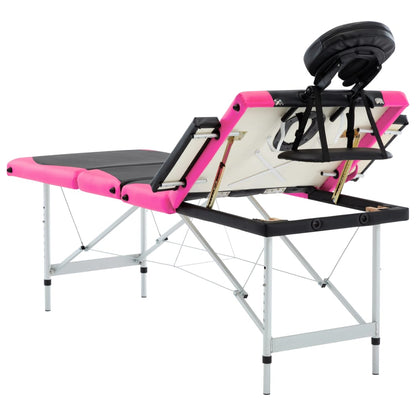 Massagetafel Inklapbaar 4 Zones Aluminium Zwart en roze
