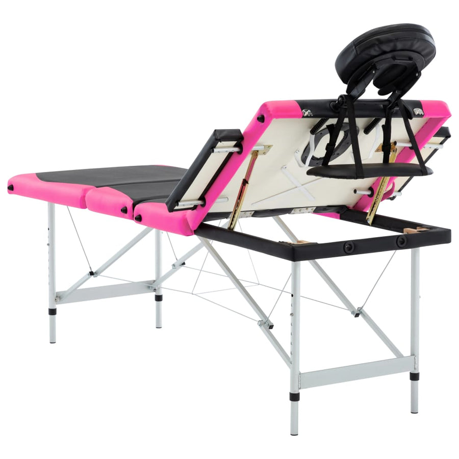 Massagetafel Inklapbaar 4 Zones Aluminium Zwart en roze