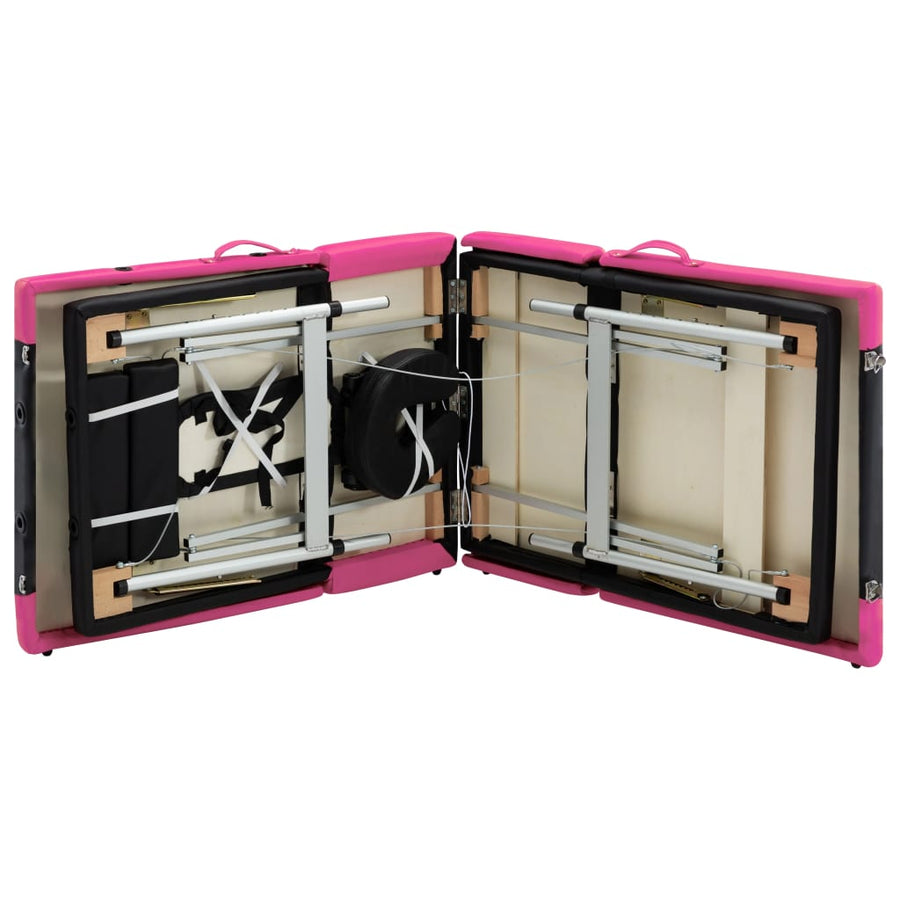 Massagetafel Inklapbaar 4 Zones Aluminium Zwart en roze