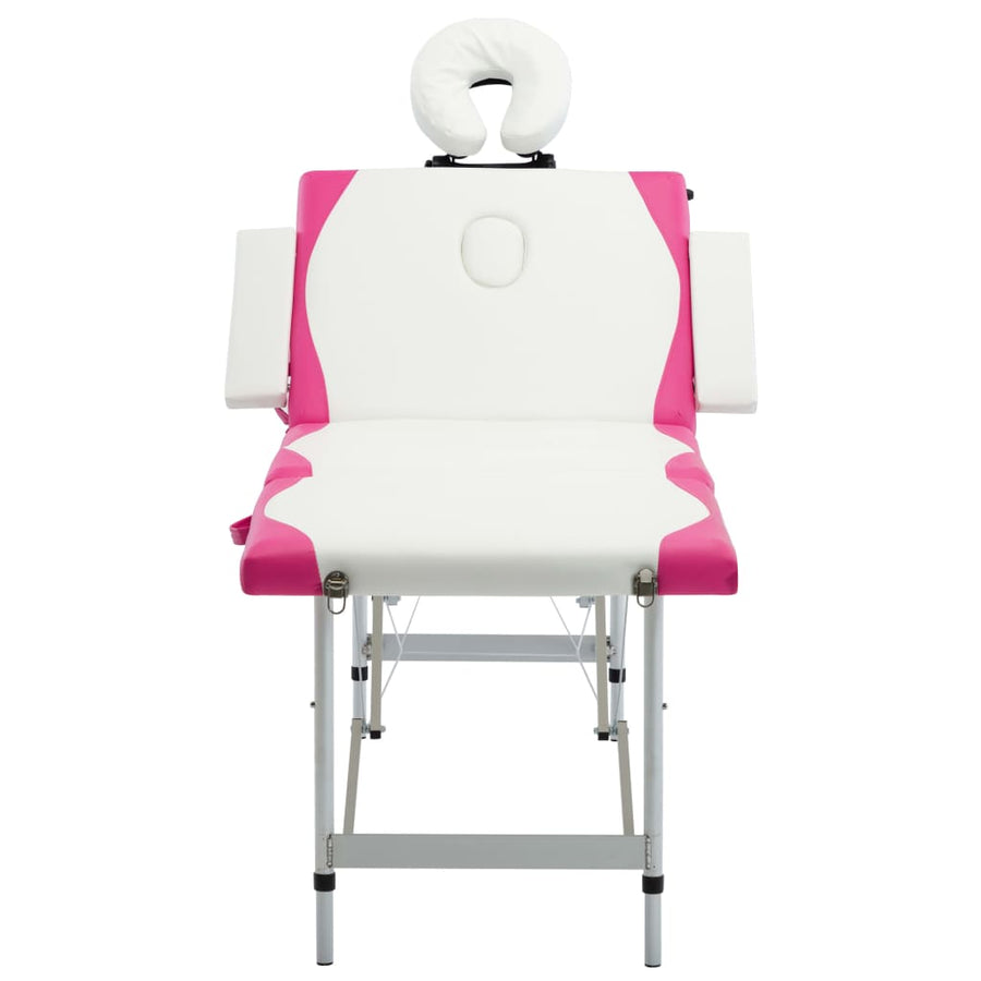 Massagetafel Inklapbaar 4 Zones Aluminium Wit en roze