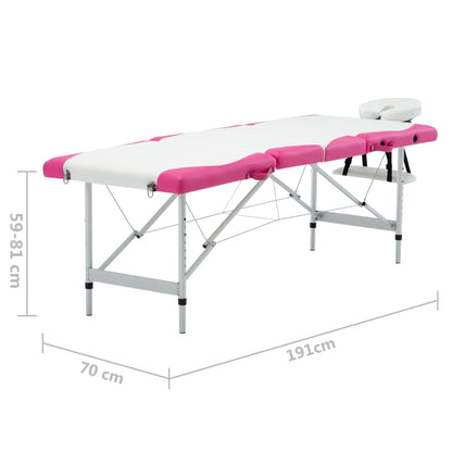 Massagetafel Inklapbaar 4 Zones Aluminium Wit en roze
