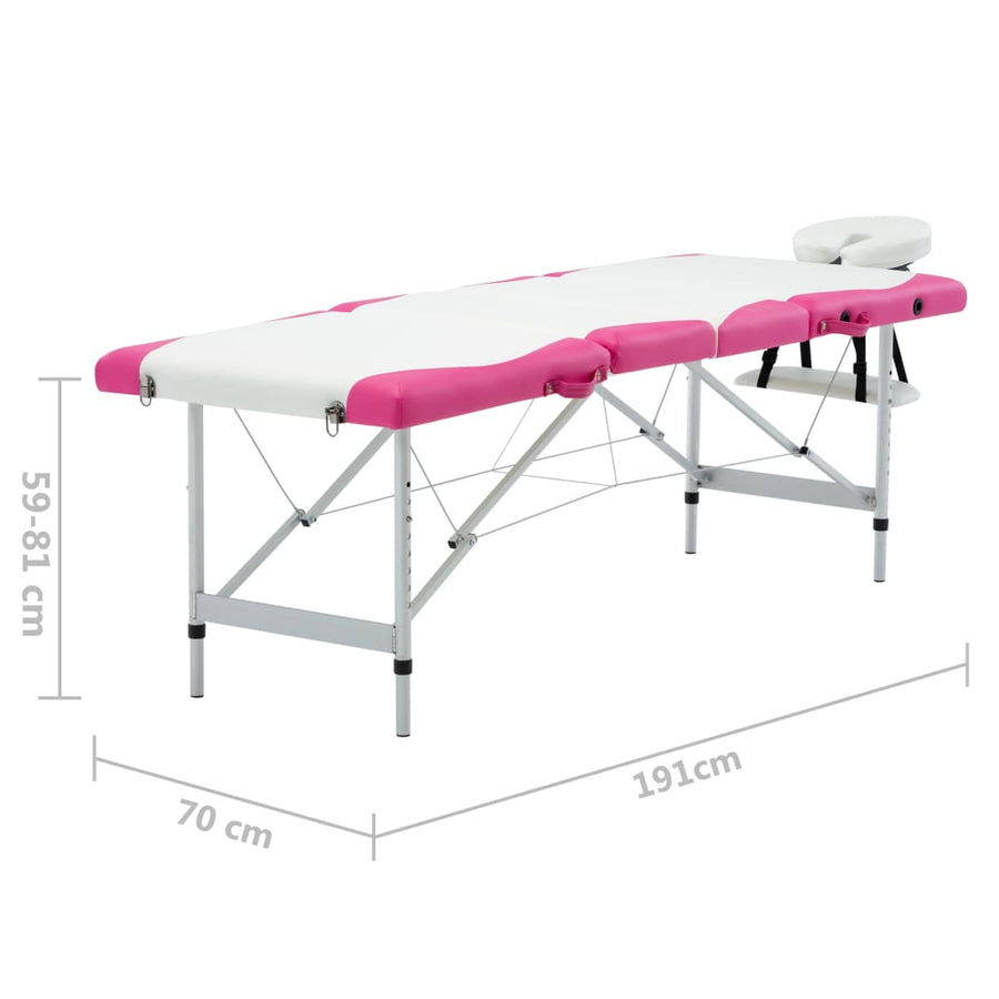 Massagetafel Inklapbaar 4 Zones Aluminium Wit en roze