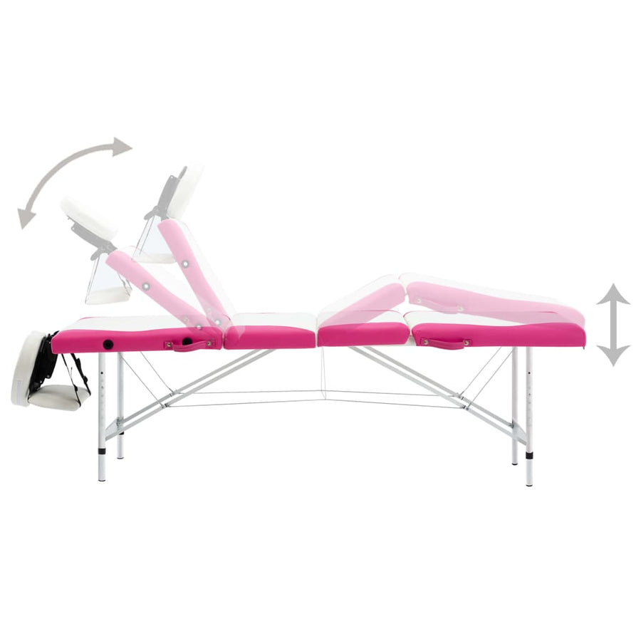 Massagetafel Inklapbaar 4 Zones Aluminium Wit en roze