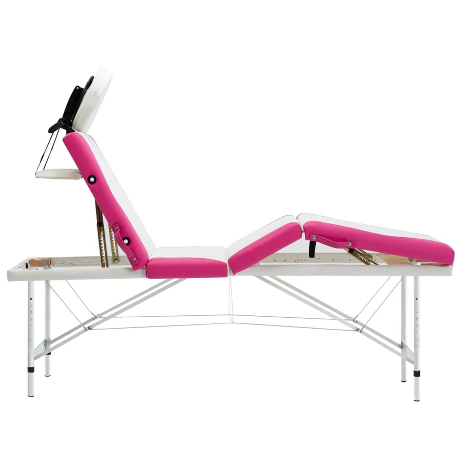 Massagetafel Inklapbaar 4 Zones Aluminium Wit en roze