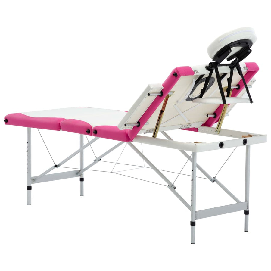 Massagetafel Inklapbaar 4 Zones Aluminium Wit en roze