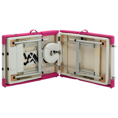 Massagetafel Inklapbaar 4 Zones Aluminium Wit en roze