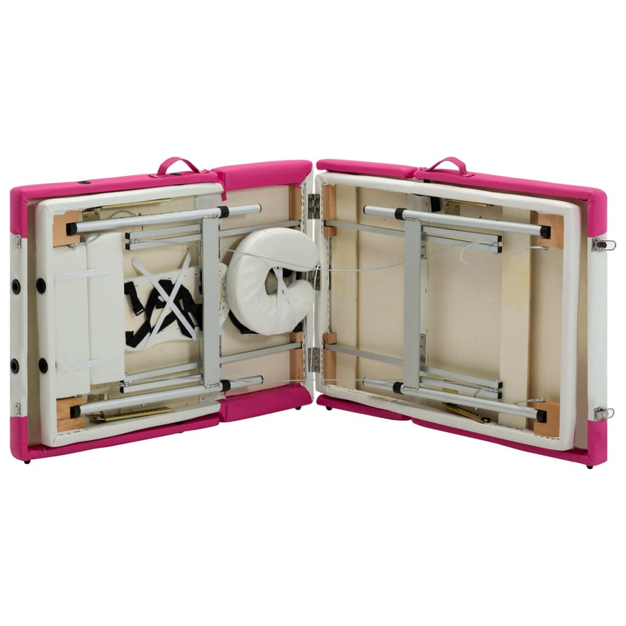 Massagetafel Inklapbaar 4 Zones Aluminium Wit en roze