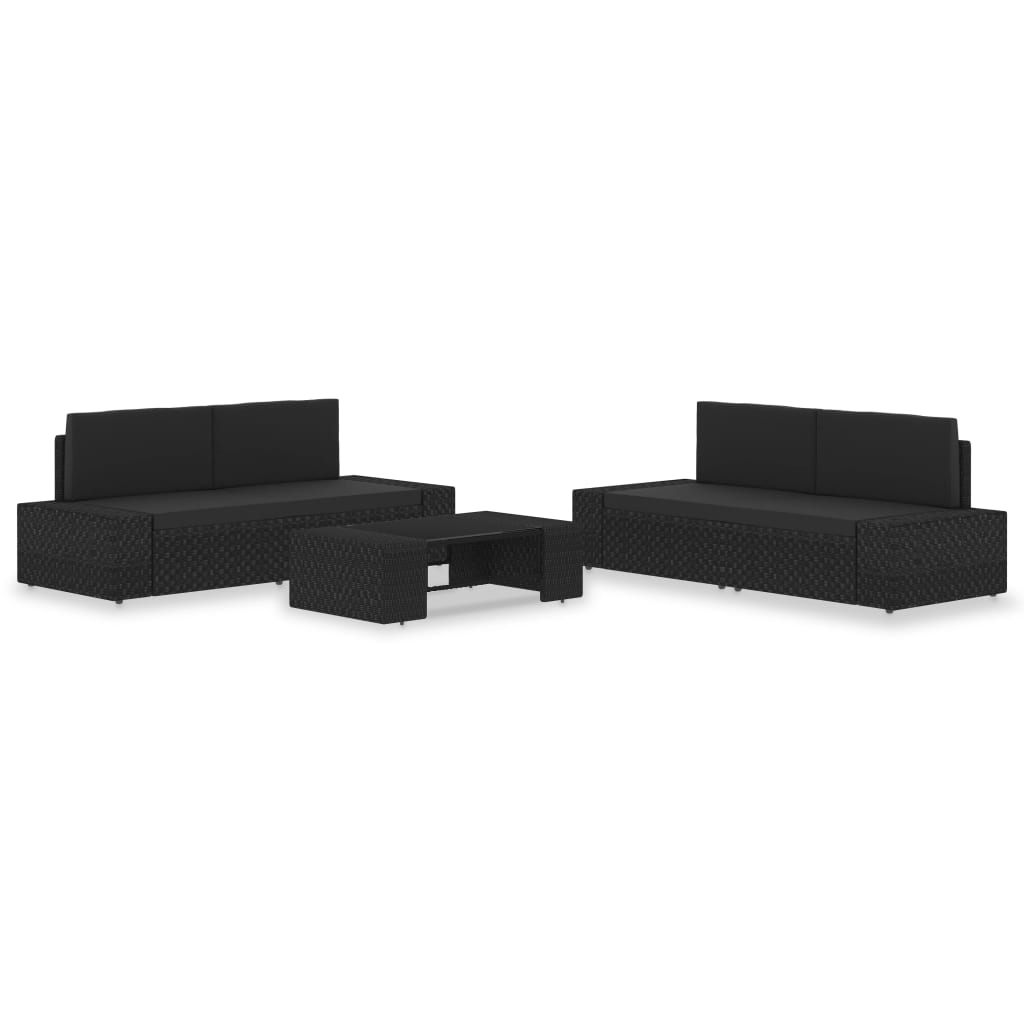 5-Delige Loungeset Poly Rattan Zwart