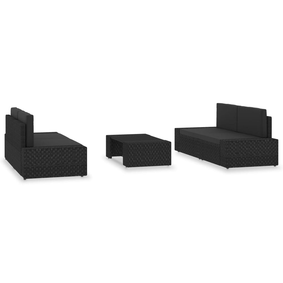 5-Delige Loungeset Poly Rattan Zwart
