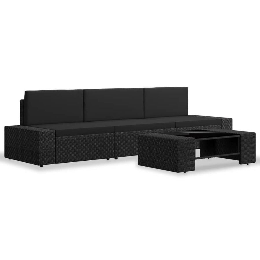-Delige Loungeset Poly Rattan Zwart