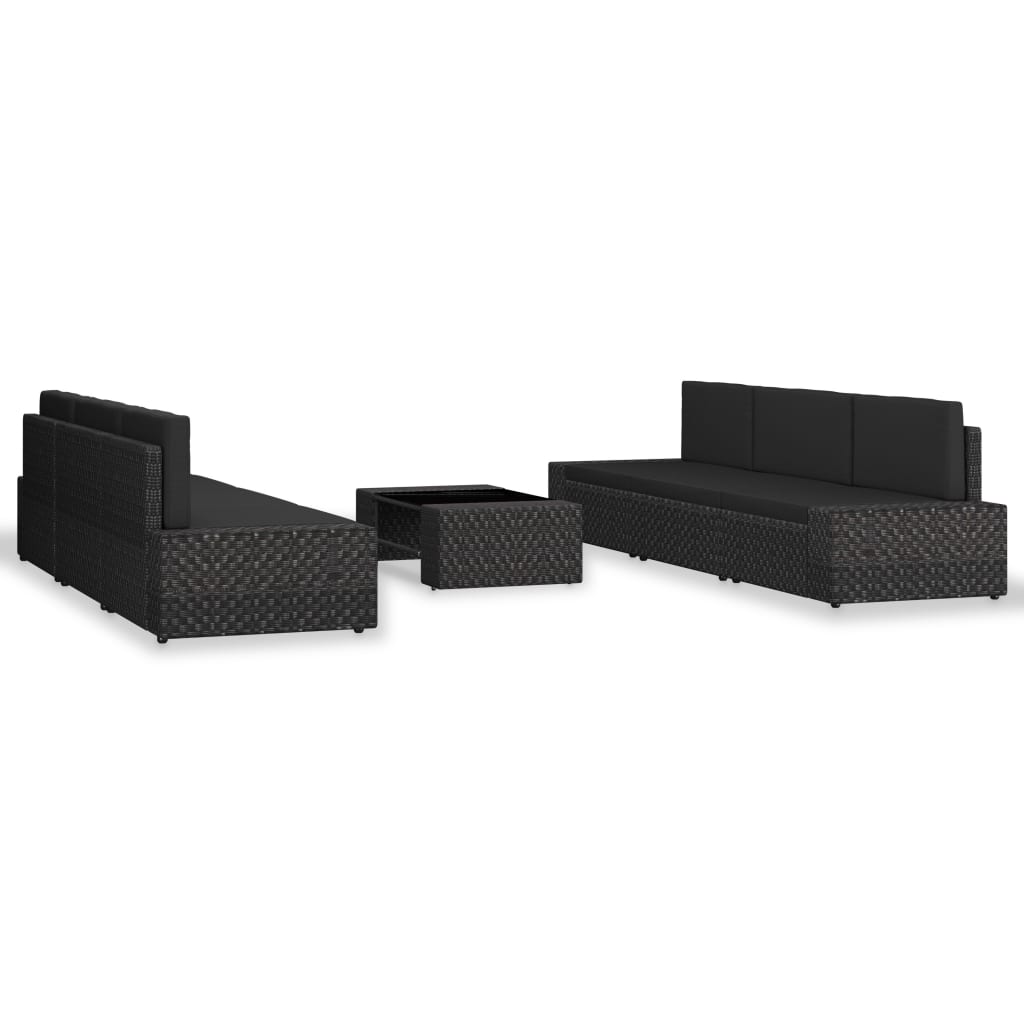 -Delige Loungeset Poly Rattan Zwart
