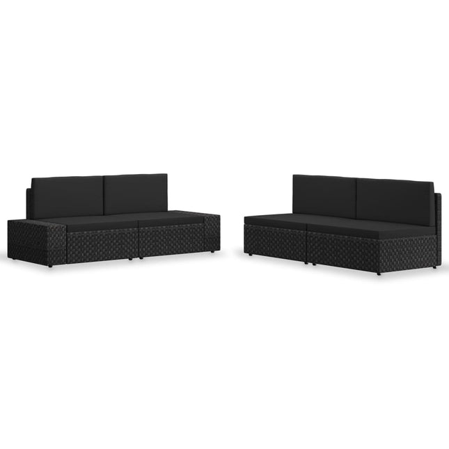 -Delige Loungeset Poly Rattan Zwart