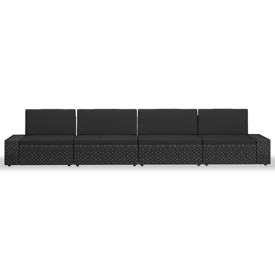 -Delige Loungeset Poly Rattan Zwart