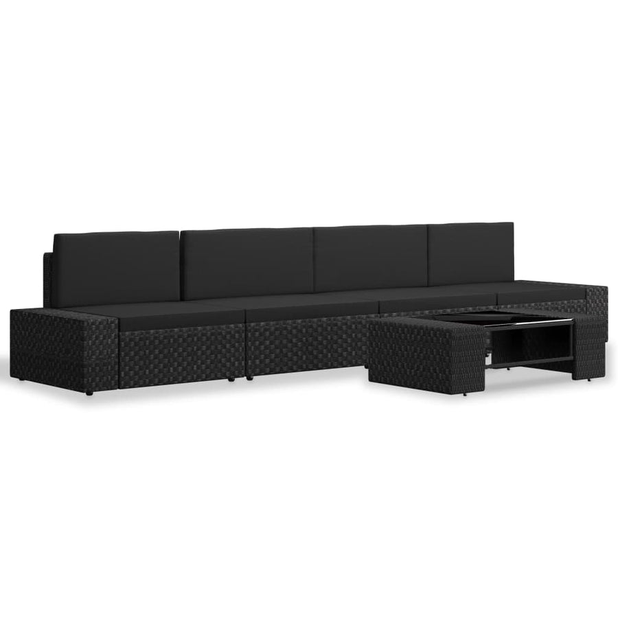 -Delige Loungeset Poly Rattan Zwart