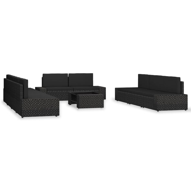 -Delige Loungeset Poly Rattan Zwart