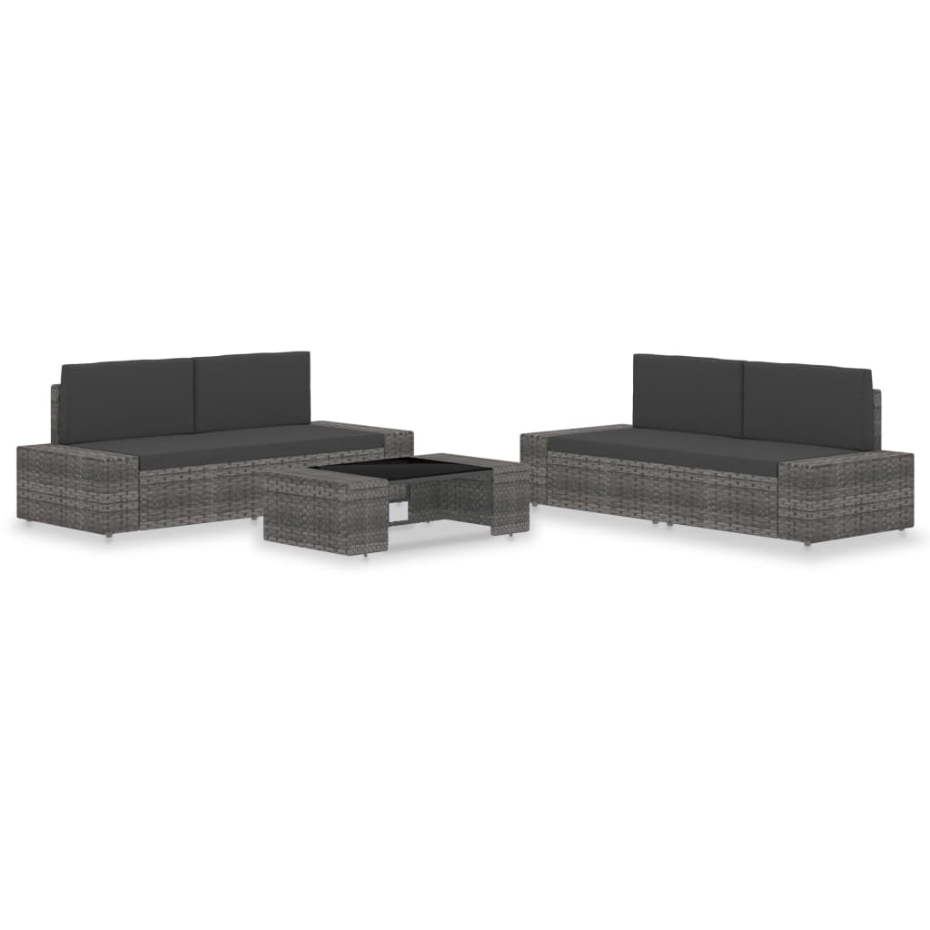 5-Delige Loungeset Poly Rattan Zwart