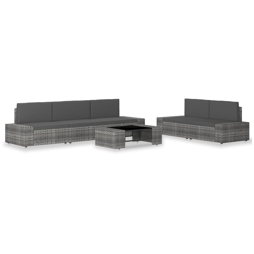 6-delige Loungeset poly rattan grijs