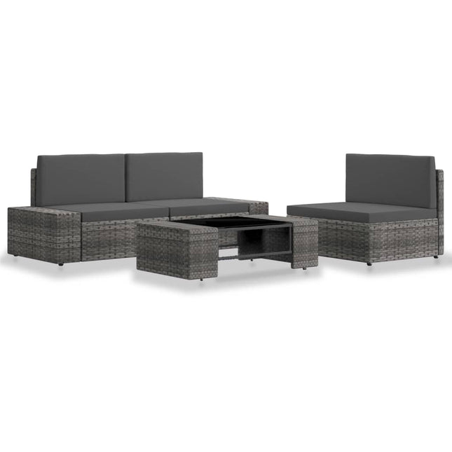 4-Delige Loungeset Poly Rattan Grijs