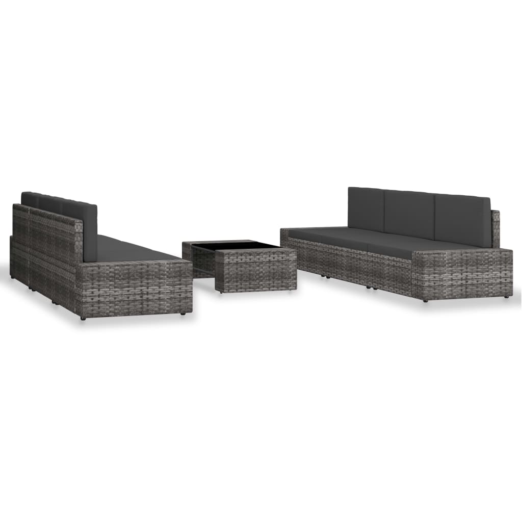 -Delige Loungeset Poly Rattan Grijs