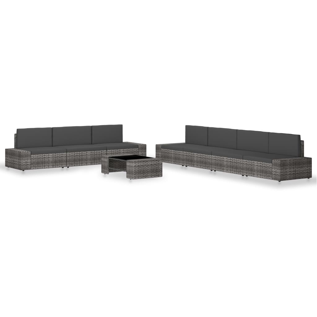 8-delige Loungeset poly rattan grijs