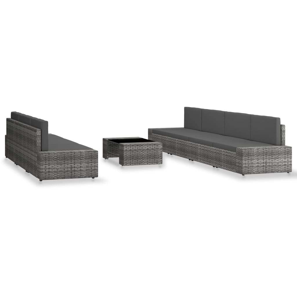 8-delige Loungeset poly rattan grijs