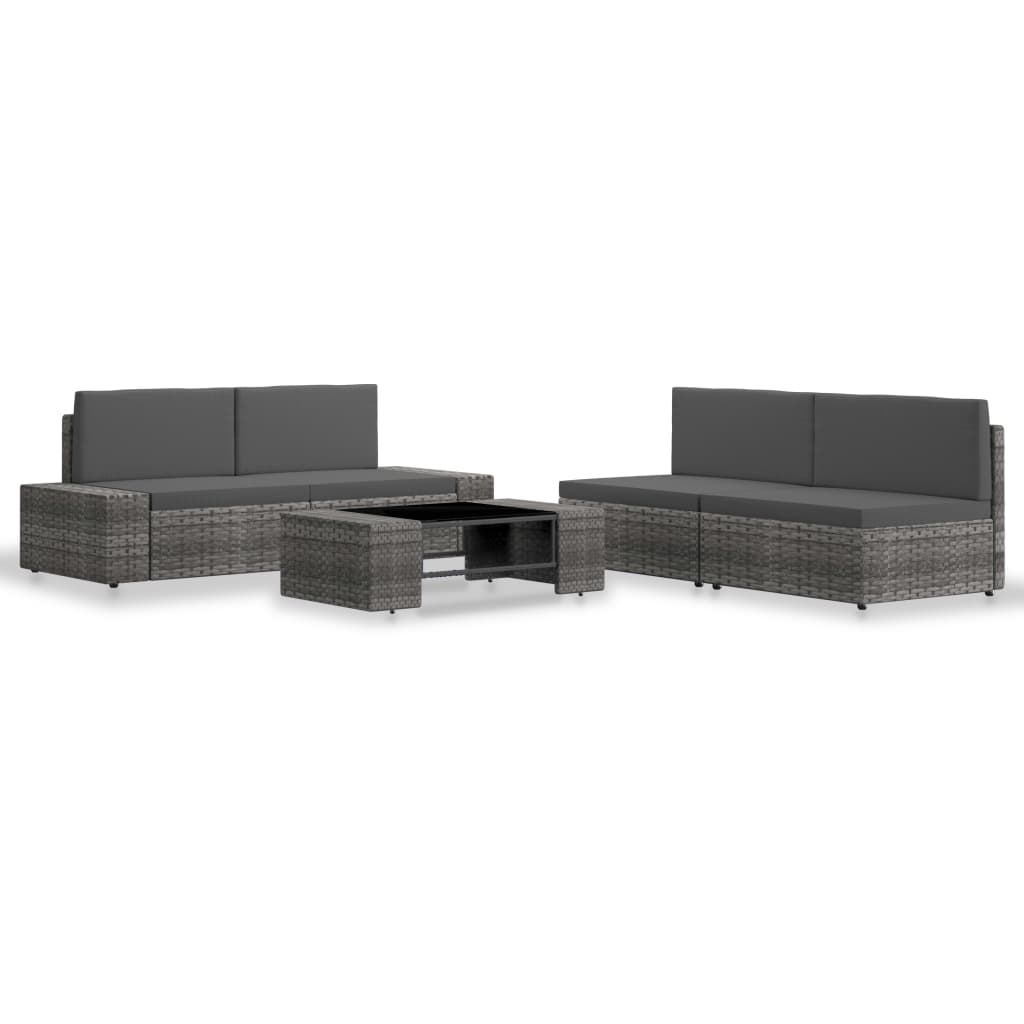 -Delige Loungeset Poly Rattan Grijs