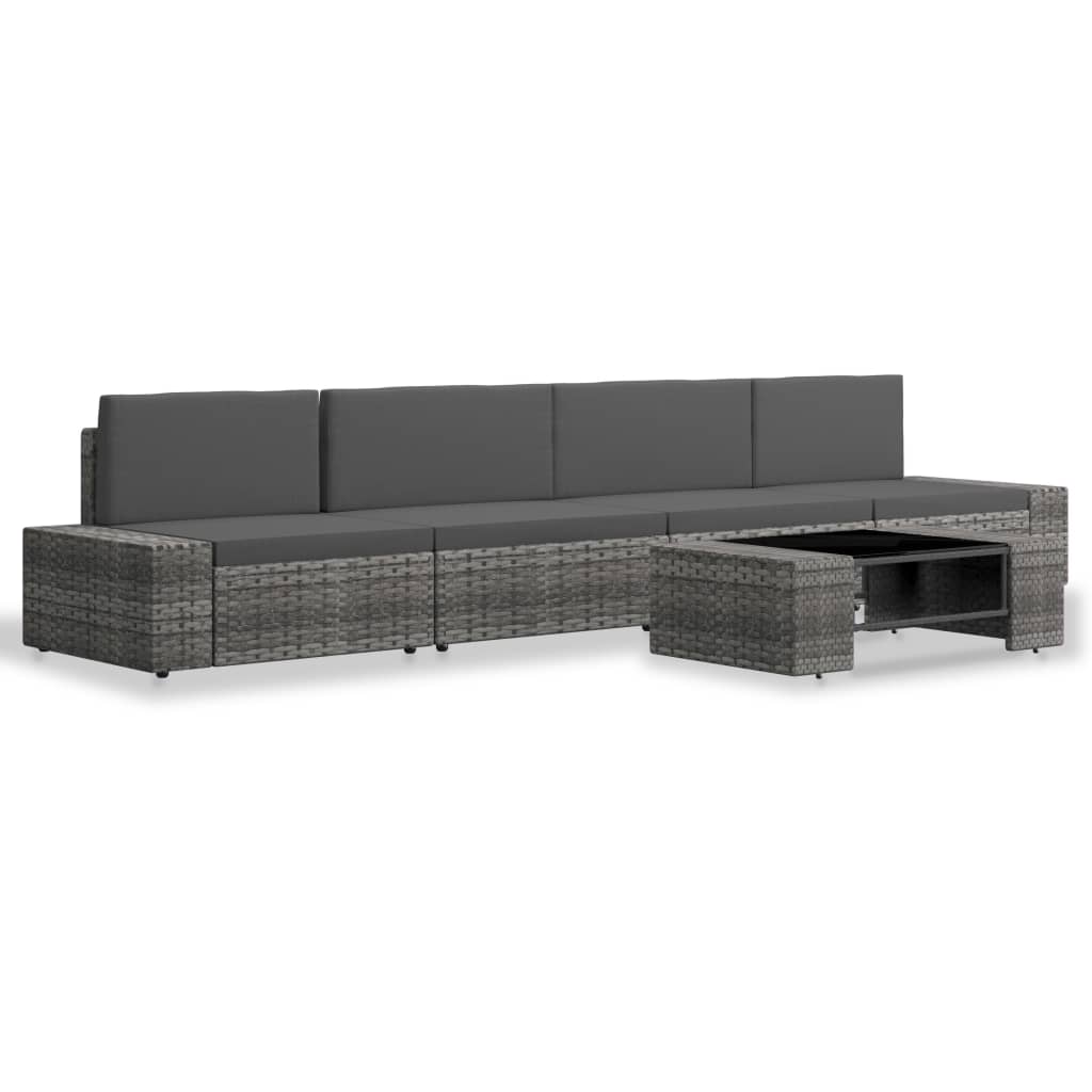 -Delige Loungeset Poly Rattan Grijs