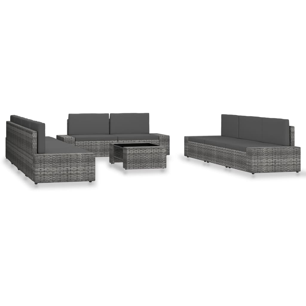 10-delige Loungeset poly rattan grijs