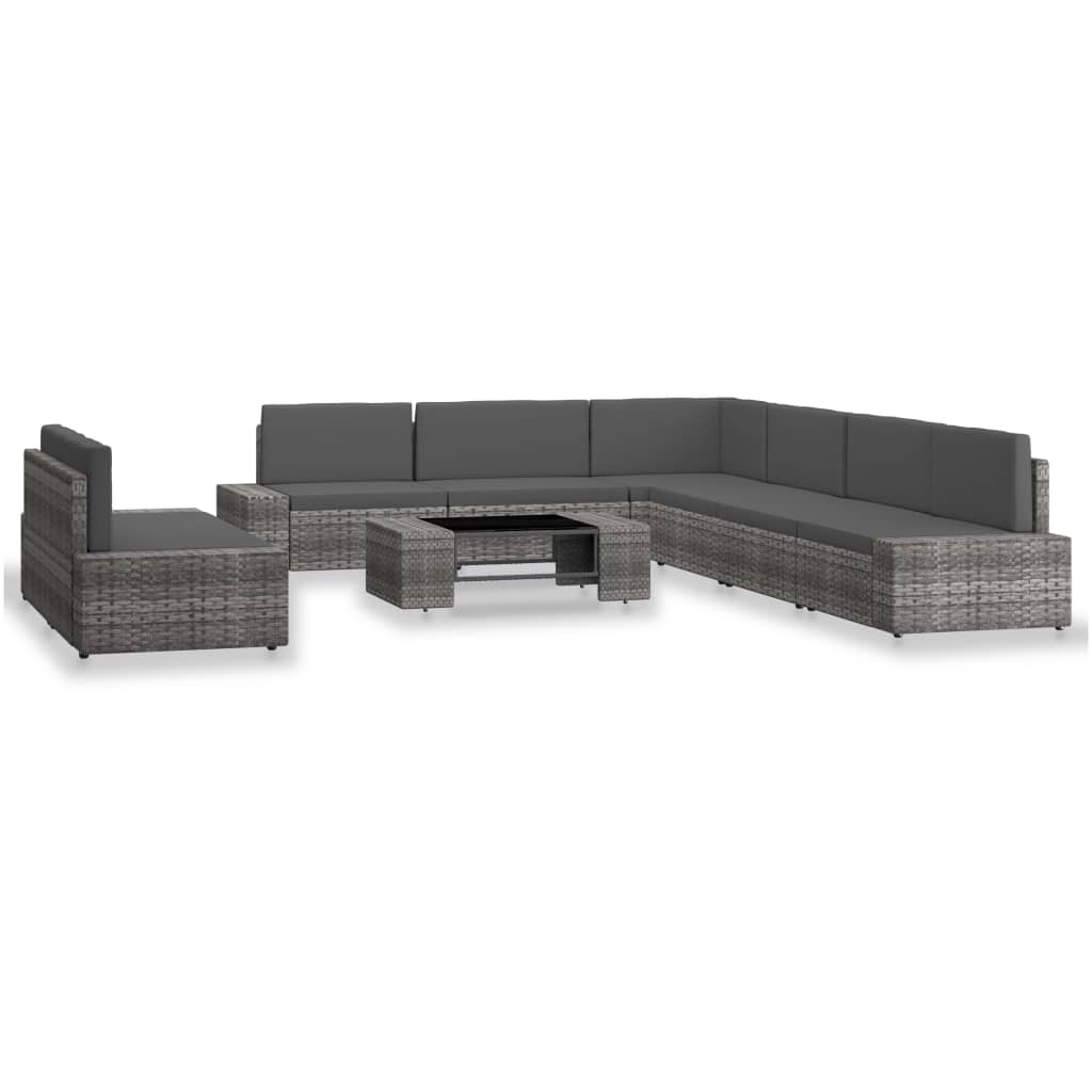9-delige Loungeset poly rattan grijs