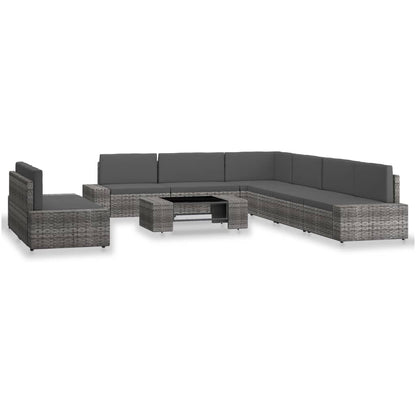 9-delige Loungeset poly rattan grijs