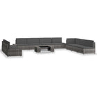 Loungeset 10-delig poly rattan grijs