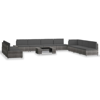 10-delige Loungeset poly rattan grijs