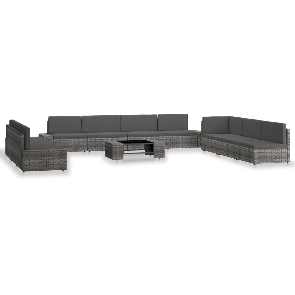 10-delige Loungeset poly rattan grijs