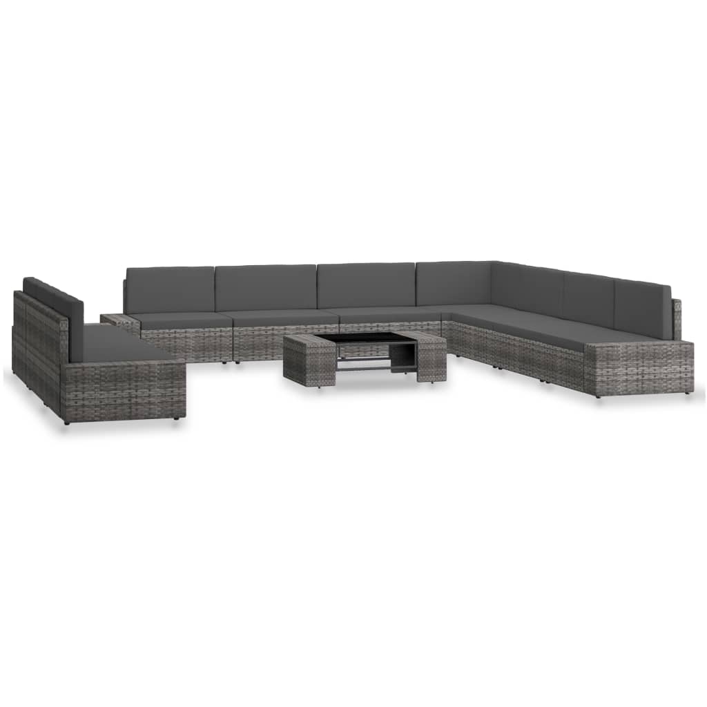 10-delige Loungeset poly rattan grijs