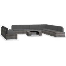 10-delige Loungeset poly rattan grijs