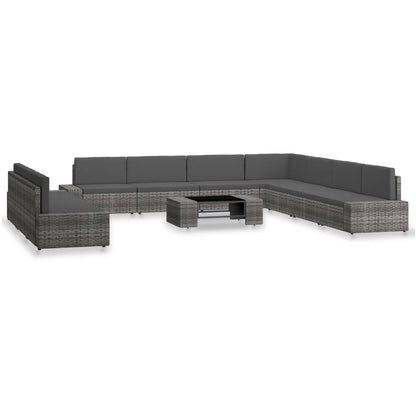 10-delige Loungeset poly rattan grijs