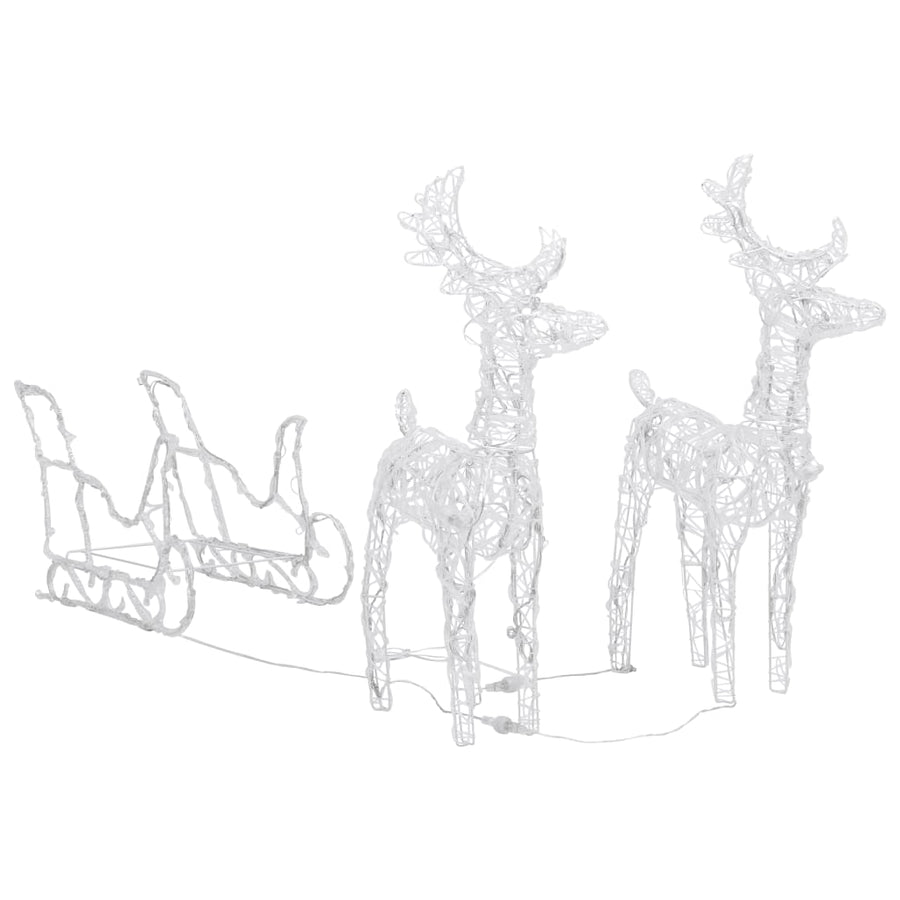 Kerstversiering Rendieren En Slee 60 Led's 30 Cm Acryl 18 x 8.5 x 55 cm (2 pcs) Koudwit