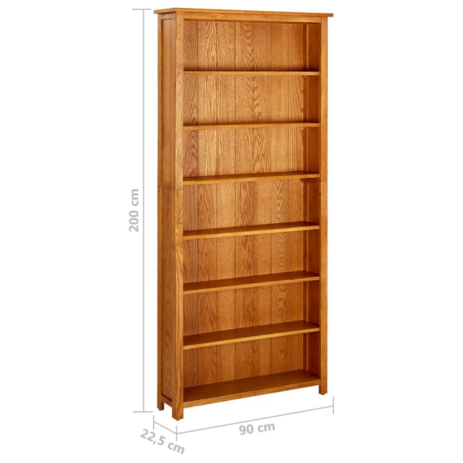 Boekenkast Met 7 Schappen 90X22,5X200 Cm Massief Eikenhout 90 x 22.5 x 200 cm