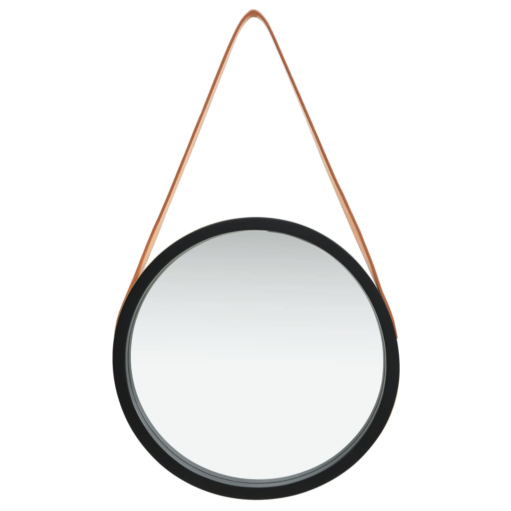 Wandspiegel Met Band 40 Cm Ø 40 cm Zwart