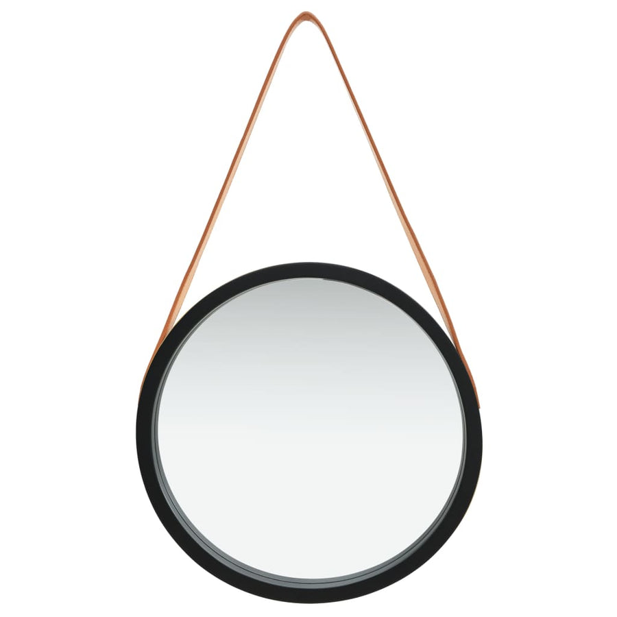 Wandspiegel Met Band 40 Cm Ø 40 cm Zwart