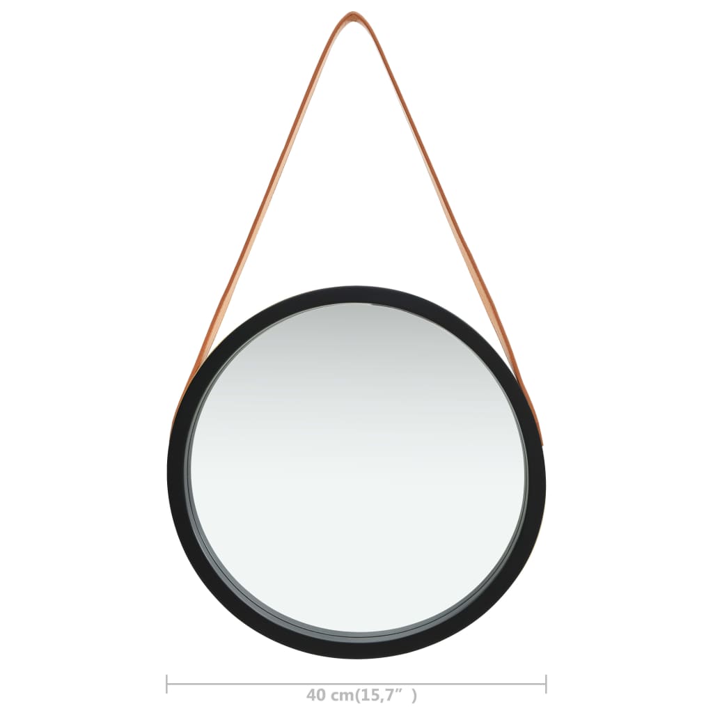 Wandspiegel Met Band 40 Cm Ø 40 cm Zwart