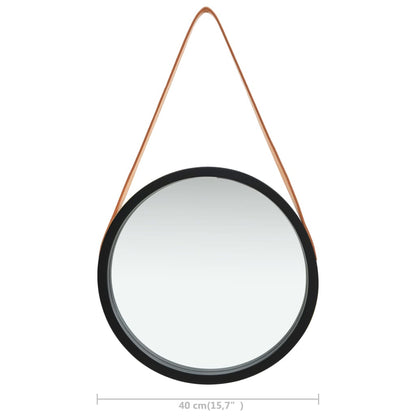 Wandspiegel Met Band 40 Cm Ø 40 cm Zwart