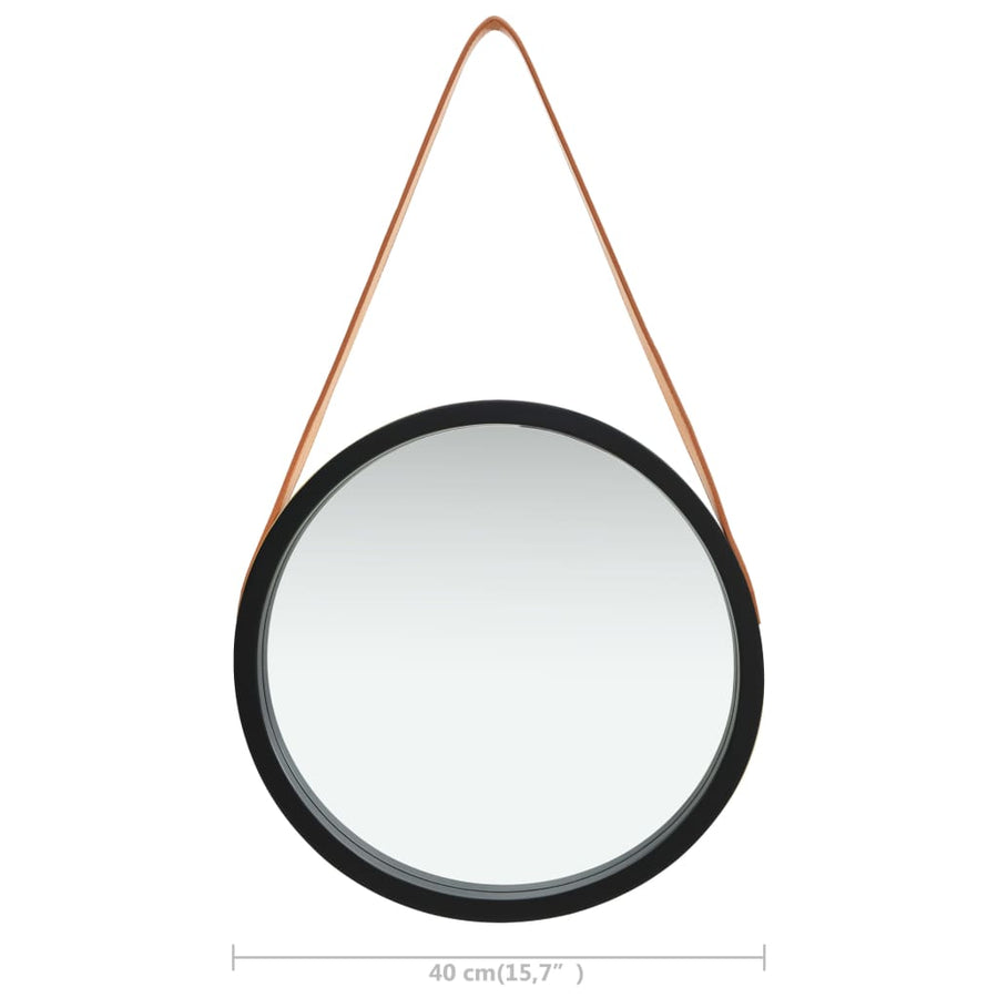 Wandspiegel Met Band 40 Cm Ø 40 cm Zwart