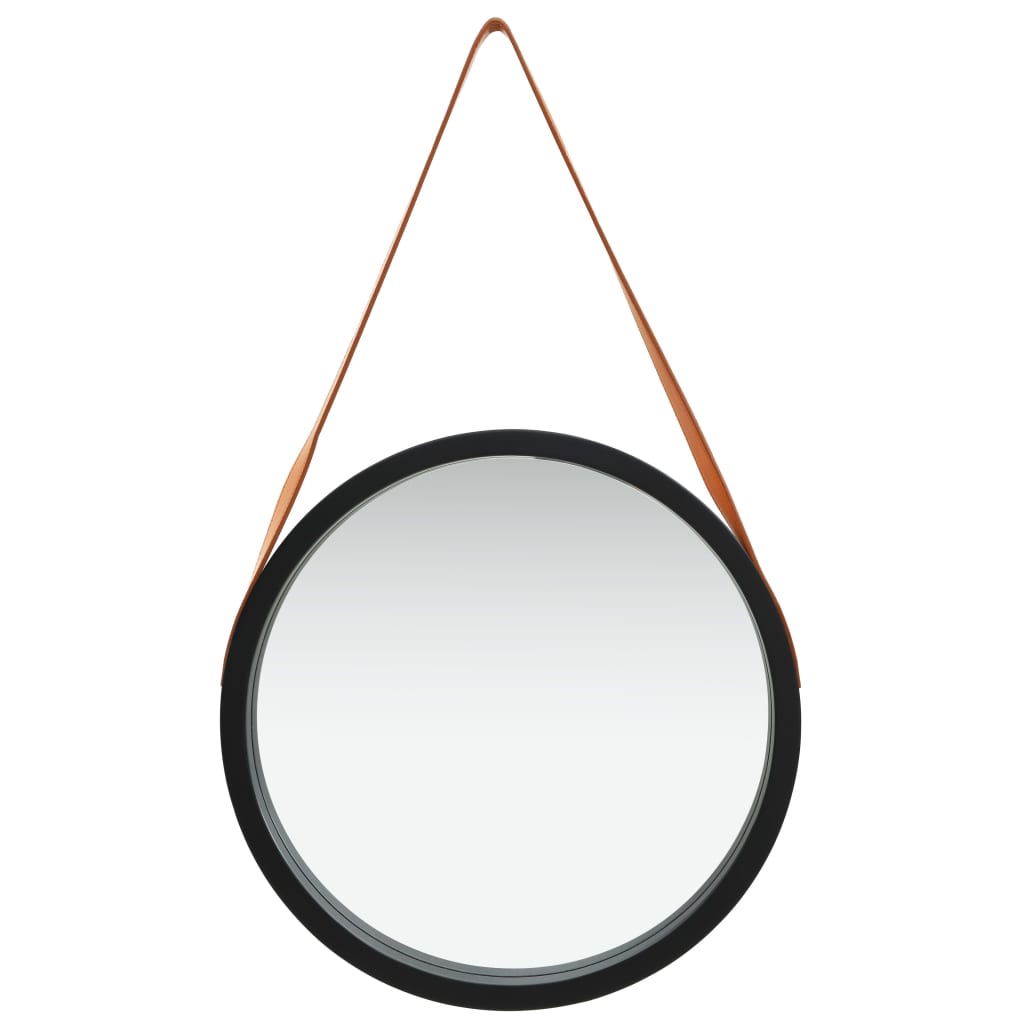Wandspiegel Met Band 50 Cm Ø 50 cm Zwart