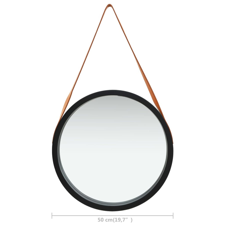 Wandspiegel Met Band 50 Cm Ø 50 cm Zwart