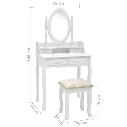 Kaptafelset Met Kruk 75X69X40 Cm Paulowniahout Wit