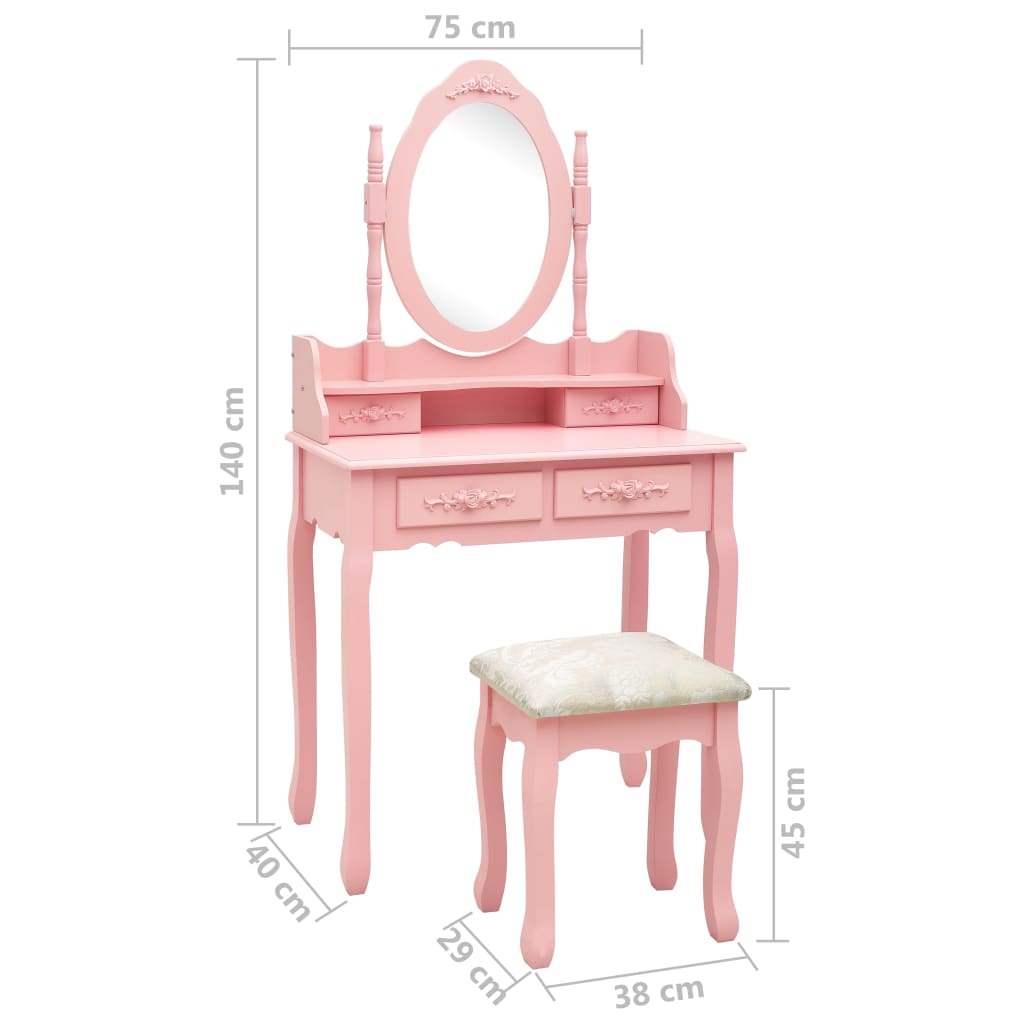 Kaptafelset Met Kruk 75X69X40 Cm Paulowniahout Roze
