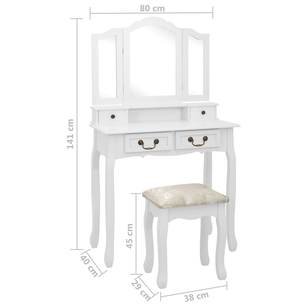 Kaptafelset Met Kruk 80X69X4 Cm Paulowniahout Wit