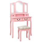 Dressing Table Set with Stool 80x69x141 cm Paulownia Wood Pink